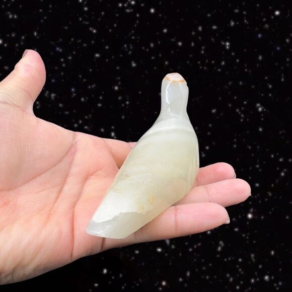 Marble Hand Carved Stone Bird With Black Eyes Vintage Figurine 6”W 2.5”T - Picture 5 of 11